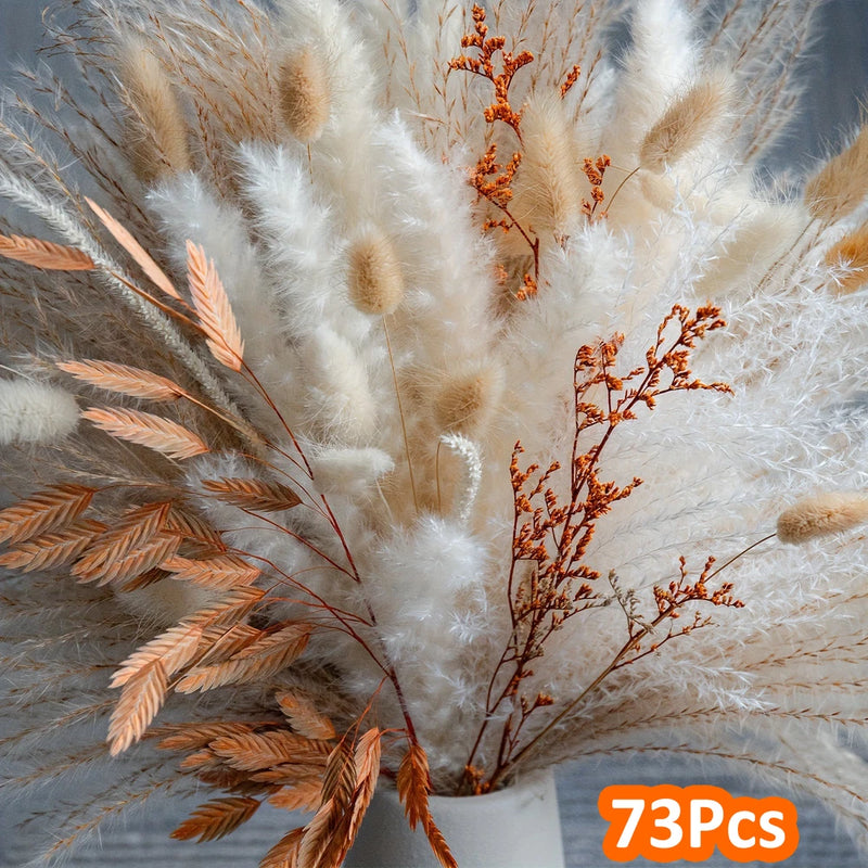 73Pcs Pampas Grass Natural Dried Flowers Feather Bouquet Bunch Flower Home Decor Dried Flower