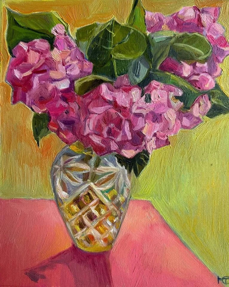 Hydrangeas Bouquet Original Oil Painting on Canvas Impressionism Signed Hydrangea