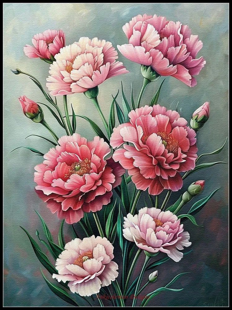 Pink Carnations - DIY Chart Counted Cross Stitch Patterns Needlework DMC Color Carnation