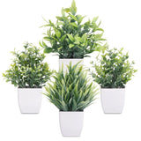 4 Pack Artificial Fake Plants Greenery Potted Plants for Desk Bathroom Office Green Plant