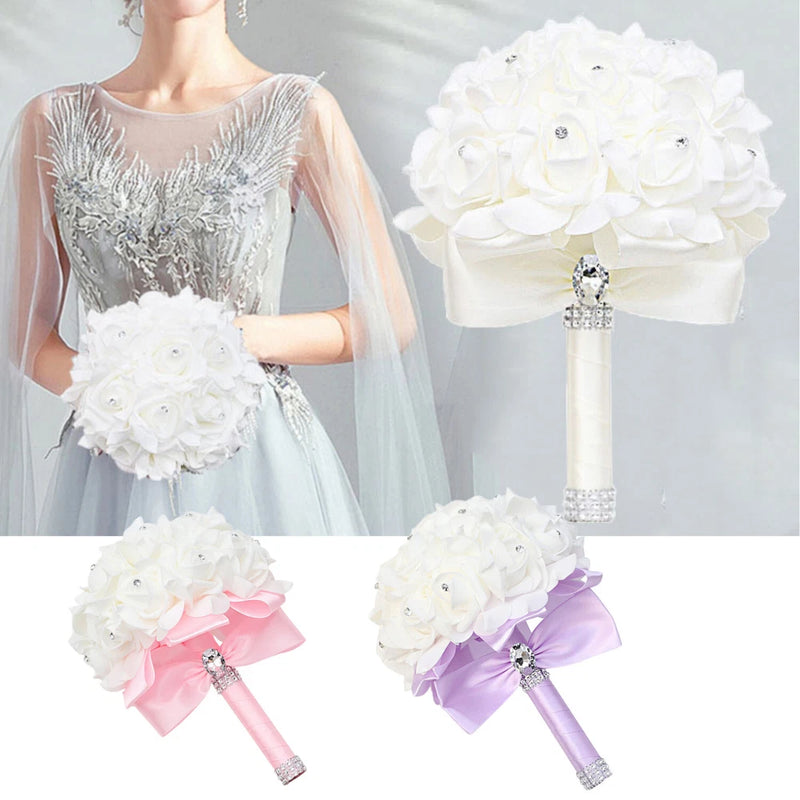 Roses Pearl Bridal Bouquet Artificial Silk Flowers Bridesmaid Wedding Bouquet Bouquet