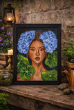 Hydrangea Woman Portrait 11x14 Framed Acrylic Painting Floral Art Hydrangea