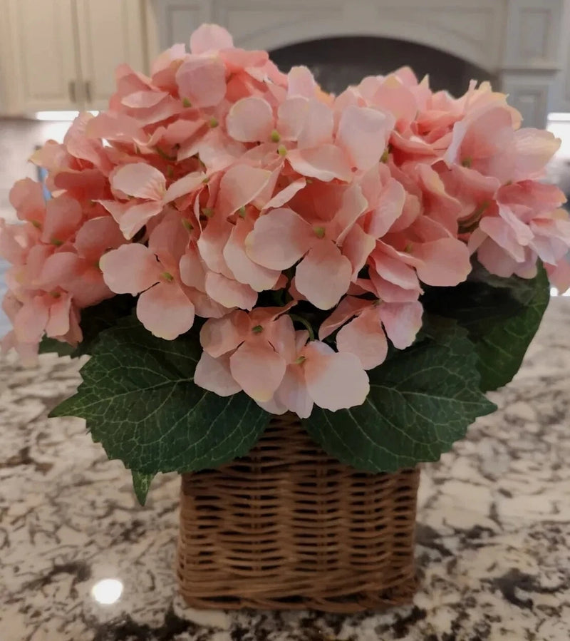 Valerie Parr Hill Faux Hydrangea Arrangement In Basket Peach Pink Floral Spring Hydrangea