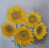 Original oil painting Sunflowers yellow flowers plants nature artwork 20x20" Sunflower