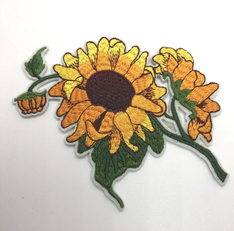 Yellow Sunflower Patch Iron-On/Sew-On Embroidered, Big 4.5" Sunflower