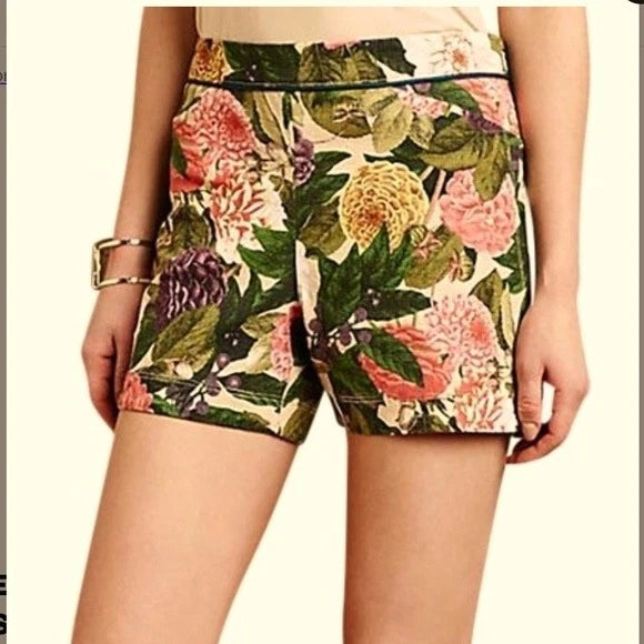 Anthropologie ELEVENSES Ranunculus Bloom Floral Cotton Shorts, Size 2 Ranunculus