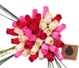 Valentines Day Red Pink White Flower Bouquet The Original Wooden Rose 1,2,3 Doz Green Plant