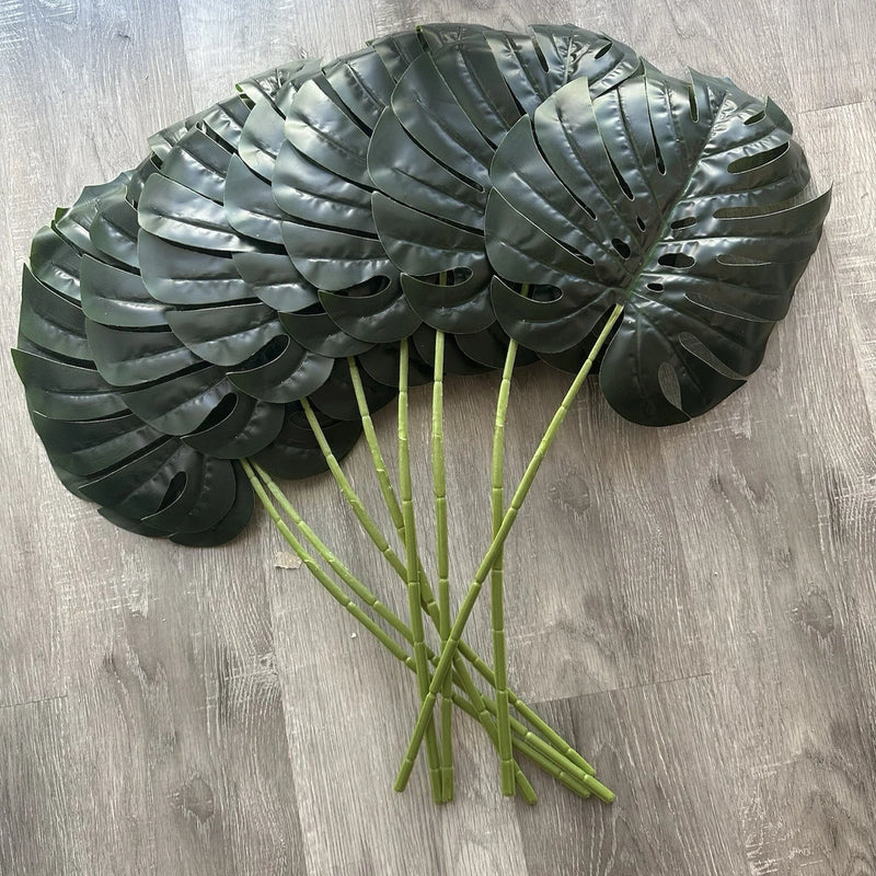NEW 8 x Faux Real-looking Oversized Tropical Monstera Leaf in Dark Green Green Plant