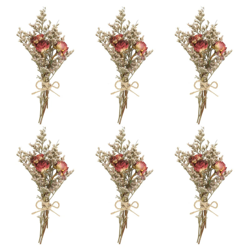 6 Pcs Mini Rose Dried Flower Bouquet Baby's Breath Boho DIY Gift Dark Red Dried Flower