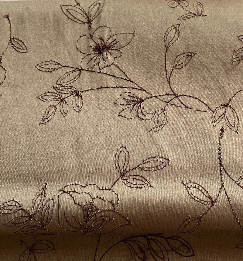 Embroidered Floral Jacquard Fabric Golden Double Sided 2 Yards Plus By 58Ó Wide Flowering Plants