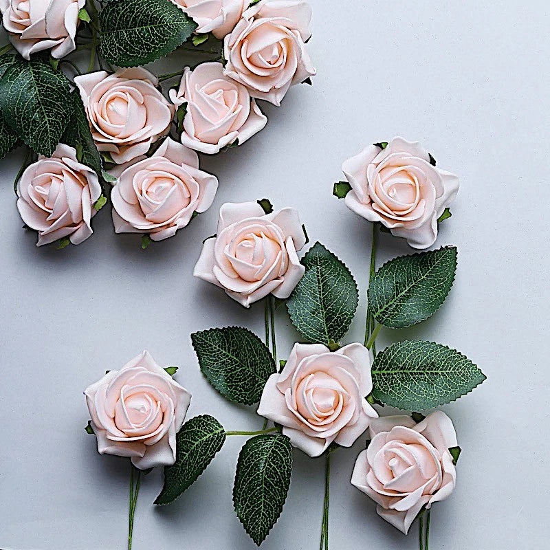 24 BLUSH 2" Mini FOAM ROSE Flowers Stems Wedding Events Decorations Supplies Bouquet
