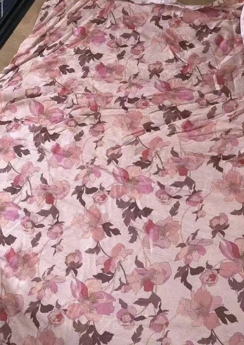 vintage  fabric remnants Pink Floral Designer 55% Silk + 45% Linen DIY material Flowering Plants