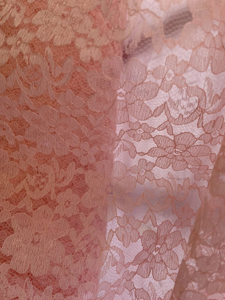 Peach Raschel Lace Sheer Mesh Floral Pattern 58/60Ó Polyester Fabric By The Yard Flowering Plants