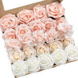 Ling's Moment Artificial Flowers Blush & White Roses & Gardenia Combo DIY 24 pcs Bouquet