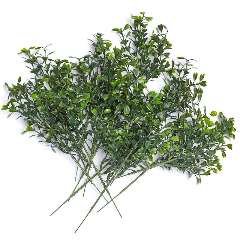 Artificial boxwood greenery picks with small green leaves, weatherproof
