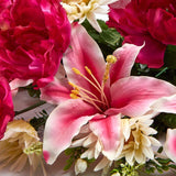 22" Pink Artificial Peony, Lily, and Gerbera Daisy Bush Peony