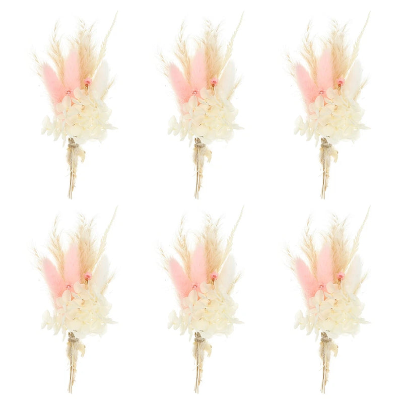 6 Pcs Mini Pampas Grass Dried Flower Bouquet Baby's Breath Boho Light Pink Dried Flower
