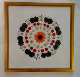 Pressed flower art daisies, 4 leaf clovers with white circle mat with gold frame Dried Flower