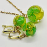 Hydrangea jewelry gift, real flower resin necklace and earrings set Hydrangea