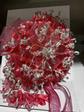 Quinceanera Wedding CORAL Silver Bouquet Crystals Tulle Ribbon Round NEW Bouquet