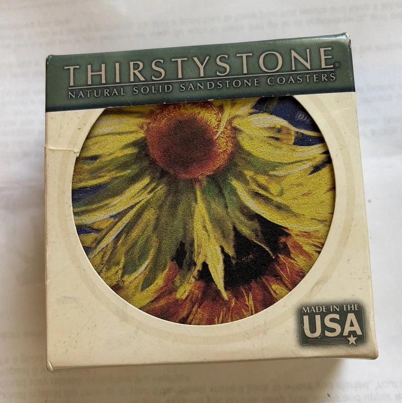 Thirstystone Sunflower Coasters, Natural Cork Backing, Made In USA Sunflower