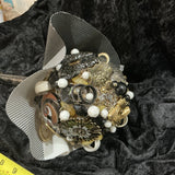 Vintage Jewelry Wedding Bouquet,black, White, Gold Bouquet