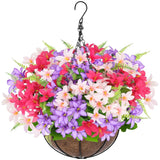 Fake Hanging Plants Basket Hyacinth & Ferns, Artificial Hanging Flowers for O... Flowering Plants