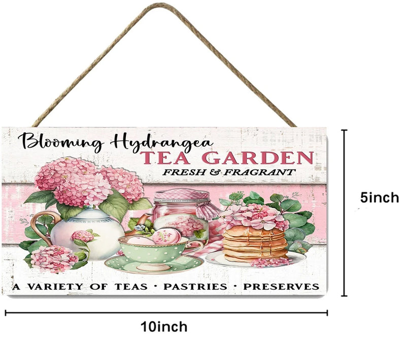 Blooming Hydrangea Tea Garden Handmade Sign Farmhouse Decor Door Hanger Sign Hydrangea