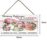 Blooming Hydrangea Tea Garden Handmade Sign Farmhouse Decor Door Hanger Sign Hydrangea
