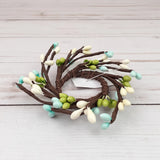 Mini Pip Berry Taper Candle Ring Seabreeze Ivory Blue Green 1.5 inch inside Green Plant