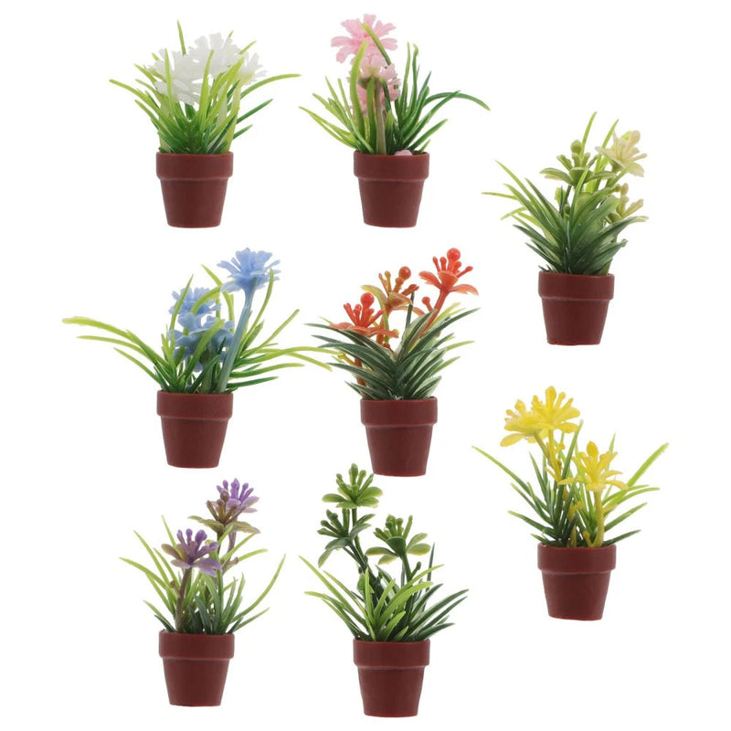 8 Pcs Miniature Green Plant Potted Plants Micro Bonsai Flowerpot Green Plant