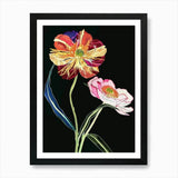 Neon Flowers On Black Ranunculus 1  Framed Wall Art Poster Canvas Print Picture Ranunculus