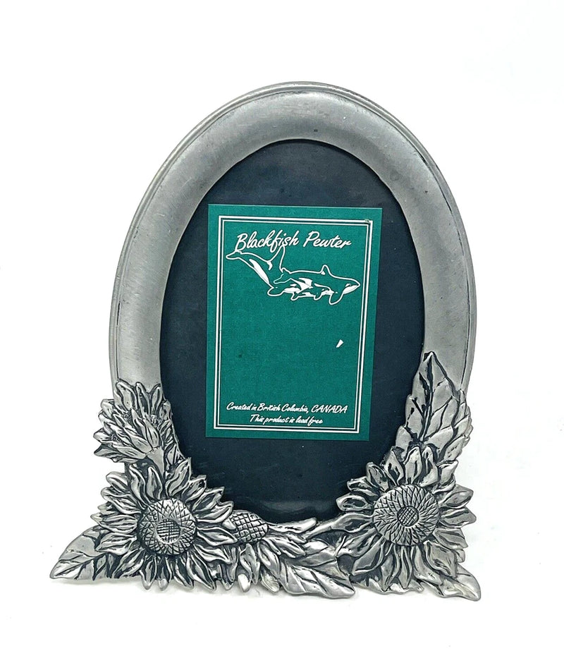 Vintage Blackfish Pewter Picture Frame Oval Flower Sunflower BC Canada 1996 NEW Sunflower