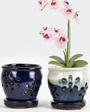 4 Inch Ceramic Orchid Pots with Drainage Holes and Saucers, 2 Pcs Small Plant... Garden Plants
