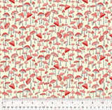 Cotton Enchanted Woods Red Mushrooms Garden Cream Fabric Print by Yard D780.21 Flowering Plants