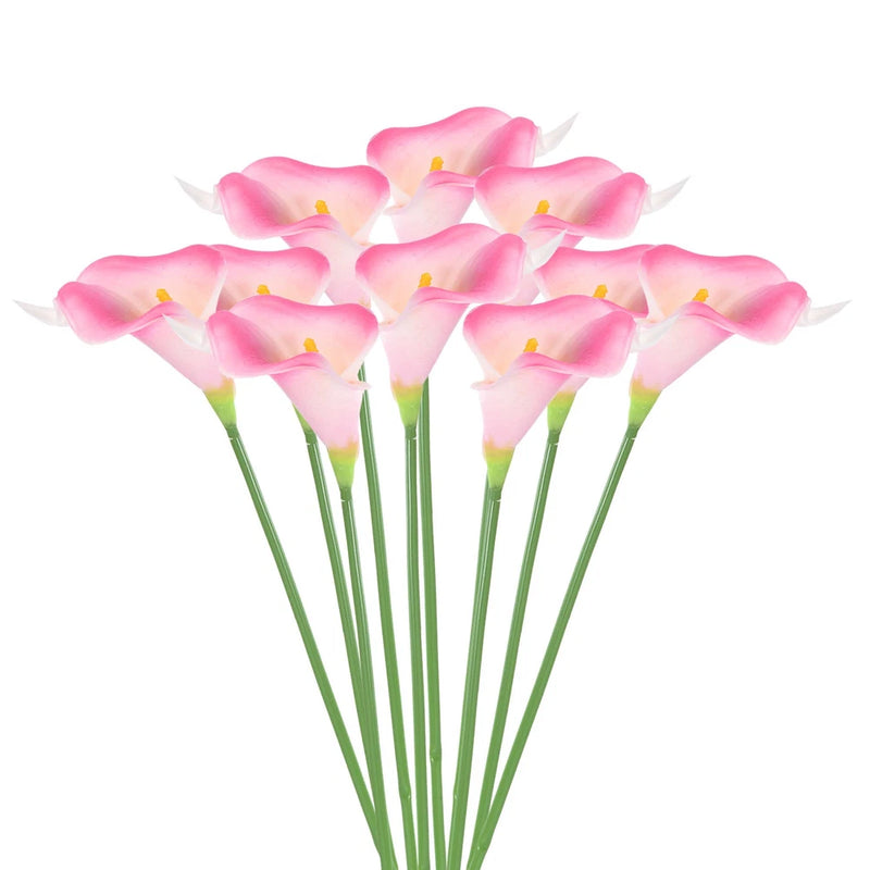 Artificial pink calla lily flower bouquet with 10 stems and white-tipped petals