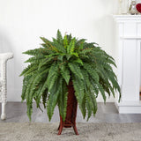 38Ó Boston Fern Artificial Plant in Decorative Wooden Stand Planter.Retail $214 Green Plant
