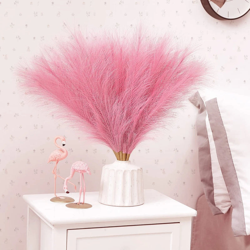 Faux Pampas Grass, 17 Inch Pompas Stems, Valentine Vase Filler, Pink Pampas Grass