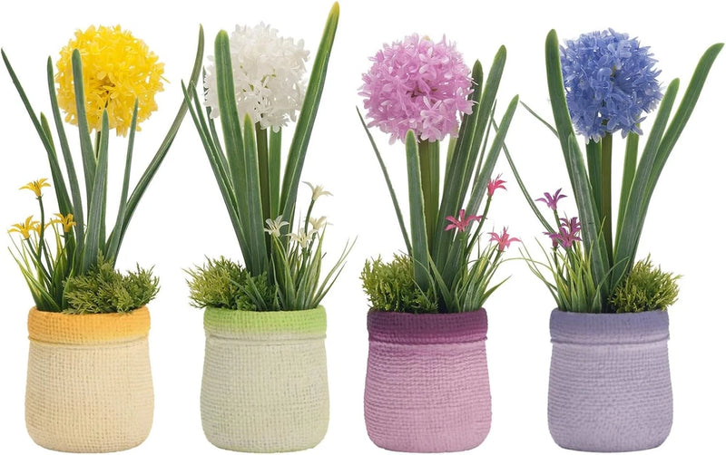 4Pcs Fake Flowers in Vase, Babys Breath Artificial Flowers Indoor, Fake Potted P Hydrangea