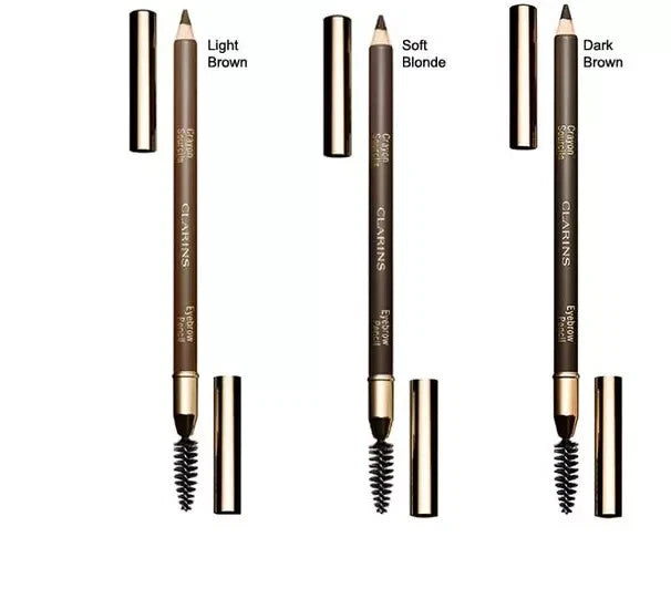Clarins long-wearing eyebrow pencil trio with spoolie brush, three shades shown