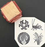 Rubber Stamp Cube Japanese Crossed Hawk Feathers Grasshopper Crane Pampas Grass Pampas Grass