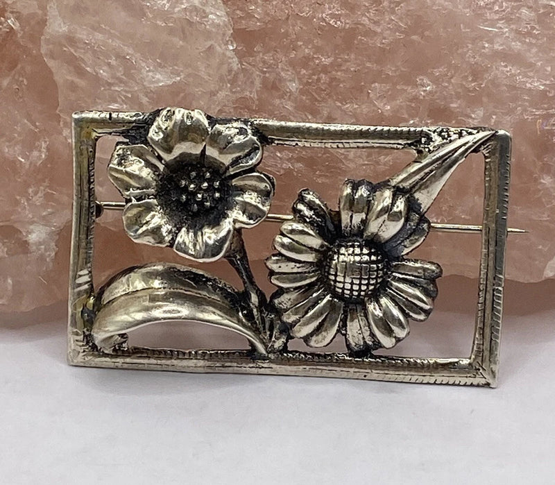 VINTAGE STERLING SILVER FLOWERS SUNFLOWERS PIN BROOCH Sunflower