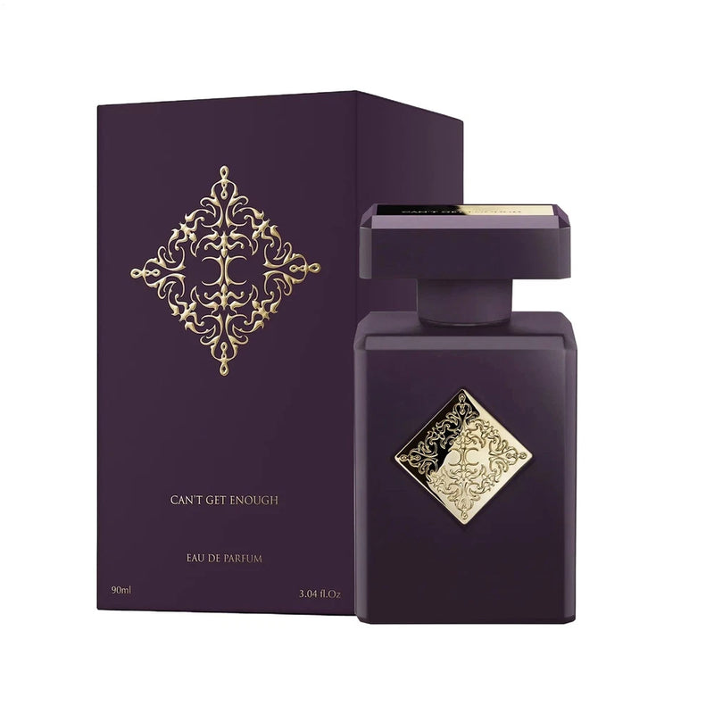 Initio eau de parfum bottle and box, dark purple with gold emblem, 90 ml