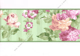 Pink Rose Hydrangea Floral Flower Green Stripe Wallpaper Border Hydrangea