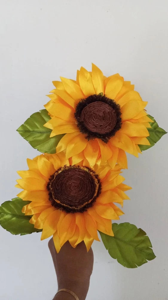 Sunflower Satin Ribbon artificial flower bouquets Fully Handmade Bouquet