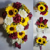 Burgundy Ivory Rose Sunflower Bridal Wedding Bouquet Accessories Bouquet
