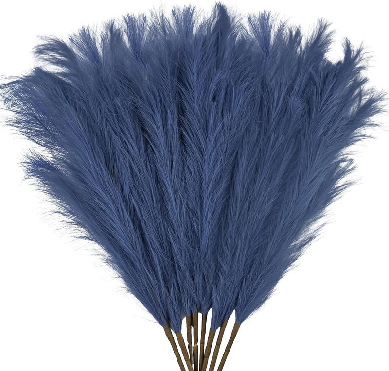 35" Faux Pampas Grass Decor, 8pcs Large Tall Fluffy 35in, Navy Blue Pampas Grass