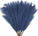 35" Faux Pampas Grass Decor, 8pcs Large Tall Fluffy 35in, Navy Blue Pampas Grass