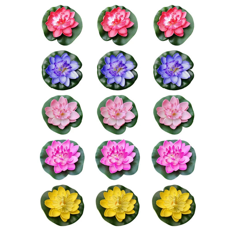 Water lily ornament set of 15 floating flower decorations, assorted pink purple yellow