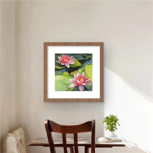 16 x 16 in water lilies and lotus flowers framed wall art with green leaves